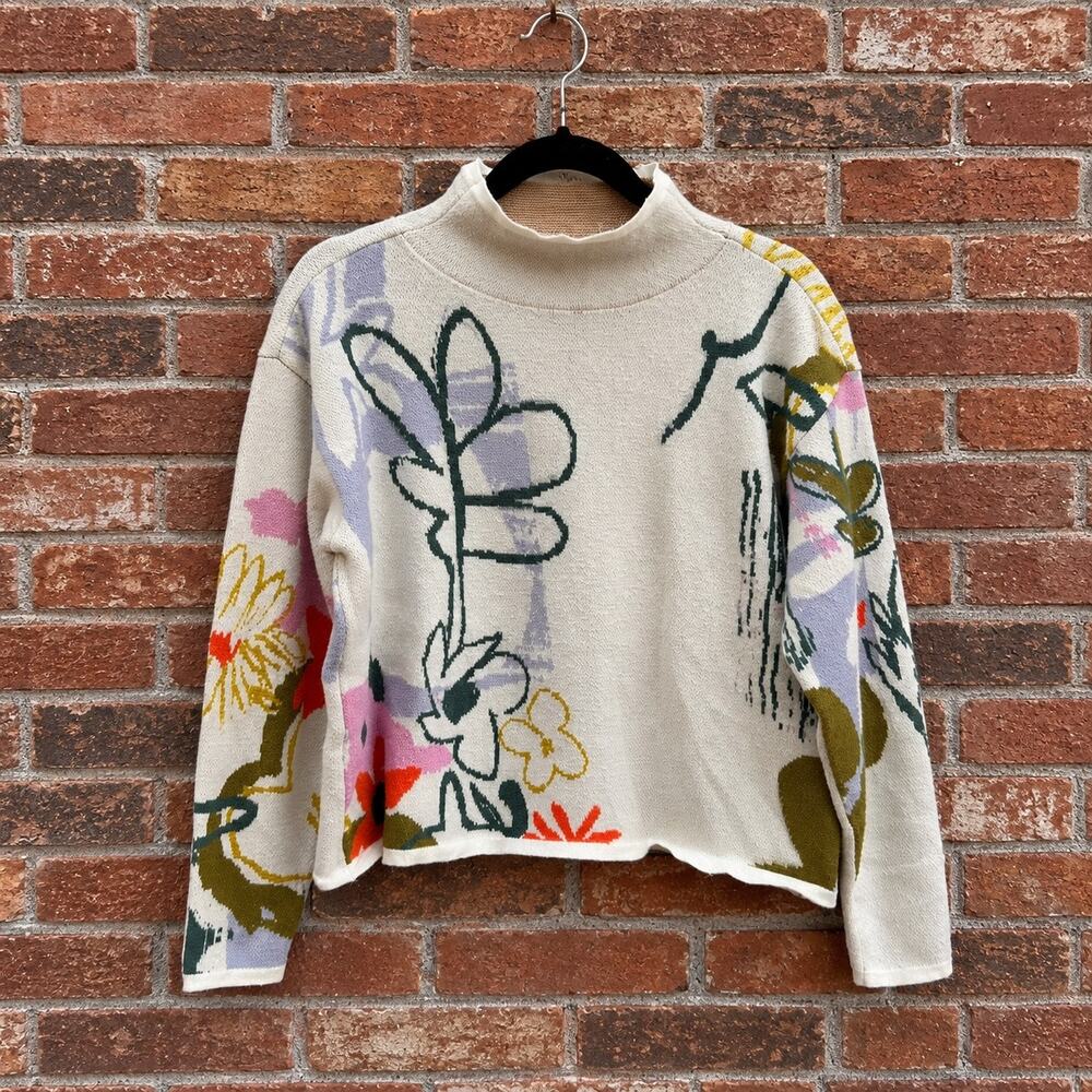 Maeve by Anthropologie The Carys Mock-Neck Sweater Floral XXS